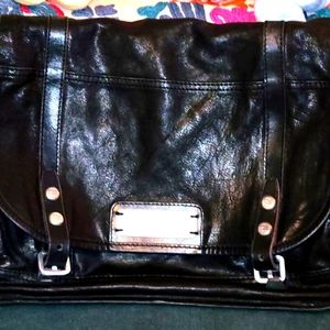 Vintage black leather, TOUGHMAN JEANSMITH crossbody messenger bag. Final $52